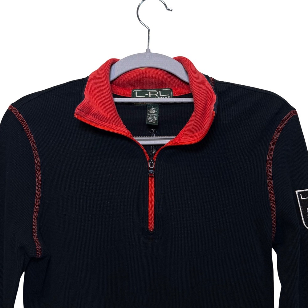 Lauren Ralph Lauren Active Womens Black Waffle Knit Quarter Zip Pullover Small - Picture 2 of 8